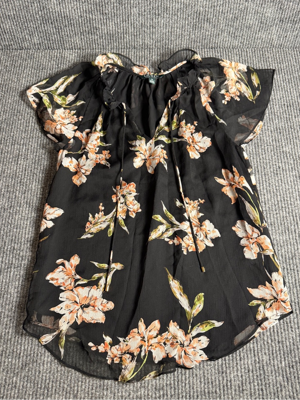 Ralph Lauren Black Floral Blouse with Peach & Green Print